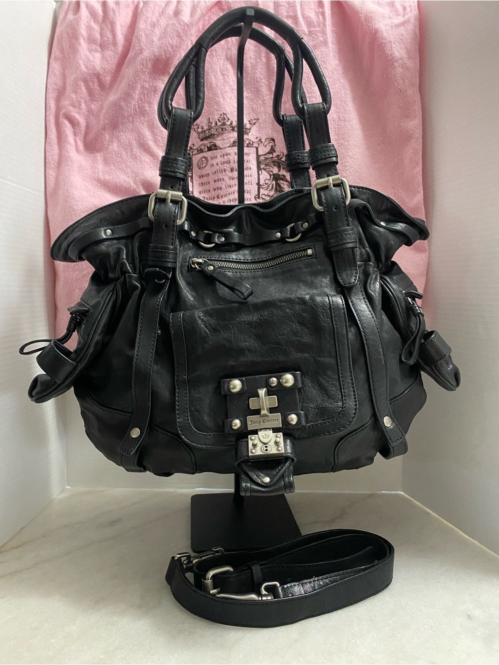 Rare! Juicy Couture Black Leather Tote with Removable Strap